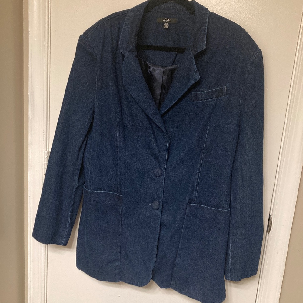 AFRM Agnes Blazer, Navy Blue Denim, Women's Medium